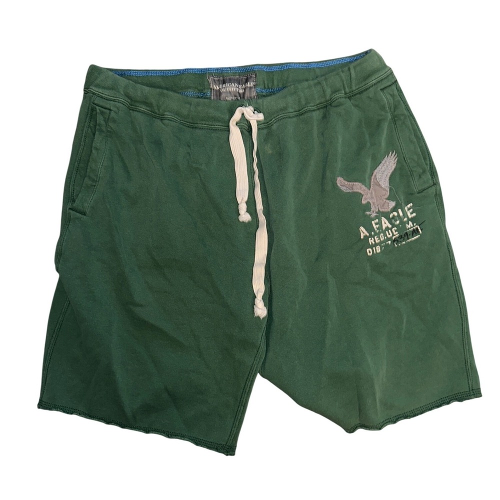 American Eagle Mens XL Green Fleece Lounge Shorts Graphic Logo Sweat Shorts